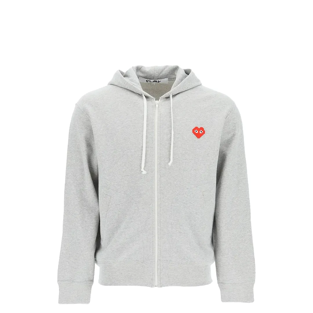 CDG INVADER PIXEL HEART ZIP HOODIE GREY