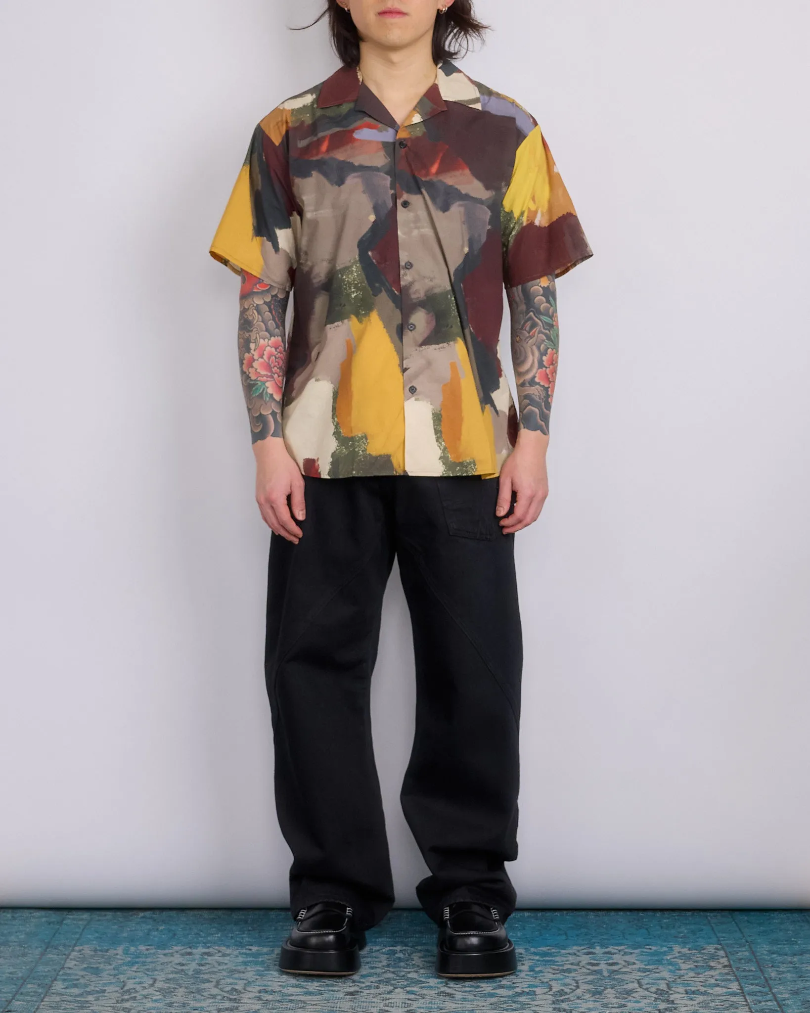 JW Anderson Printed Button Short Sleeve Shirt Olive
