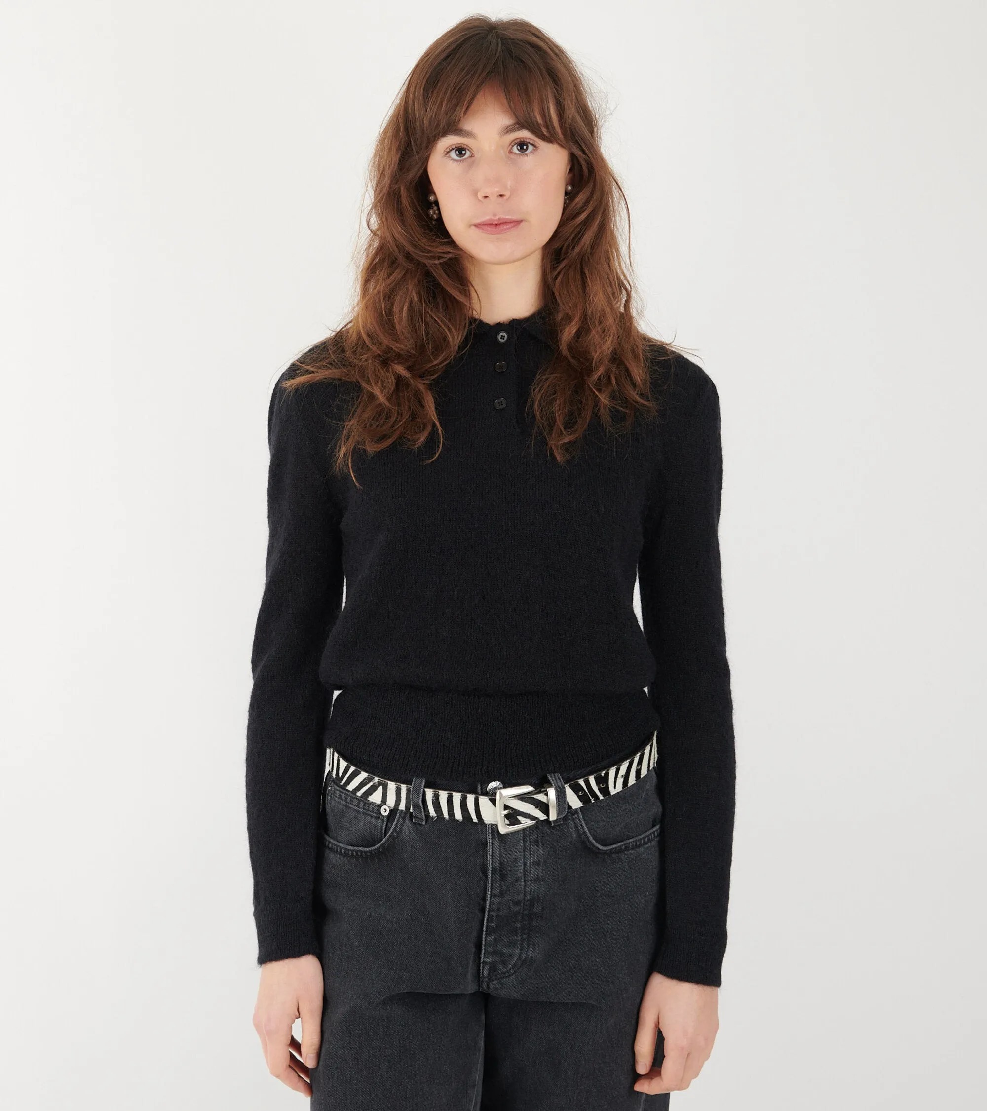 Mohair Collar Knit Black
